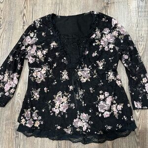 Floral Lace Black and Pink Women's Top